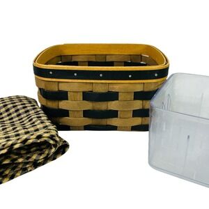 Longaberger 2009 CARD FILE Basket Khaki and Black with Liner & Protector Rare